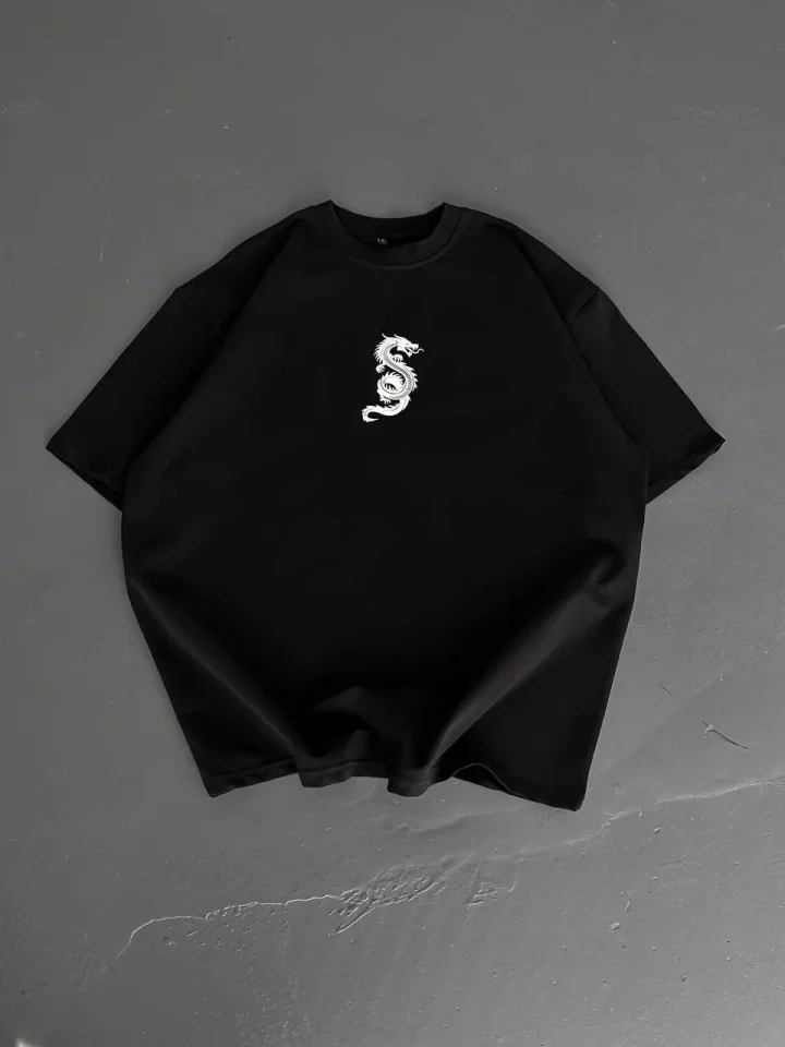 Minimal Dragon Oversize T-shirt – Siyah