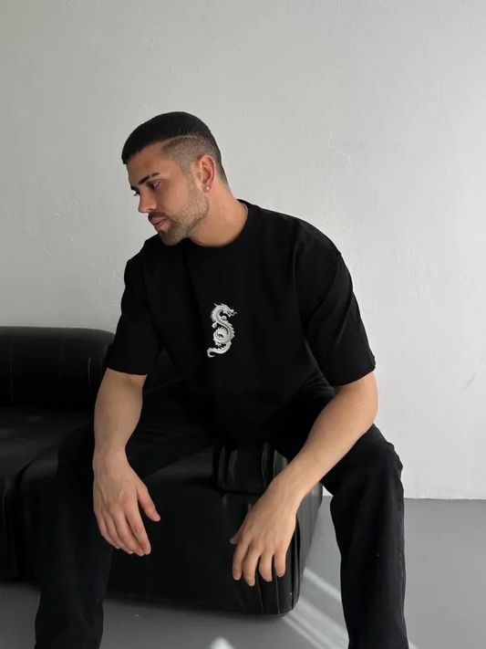 Minimal Dragon Oversize T-shirt – Siyah