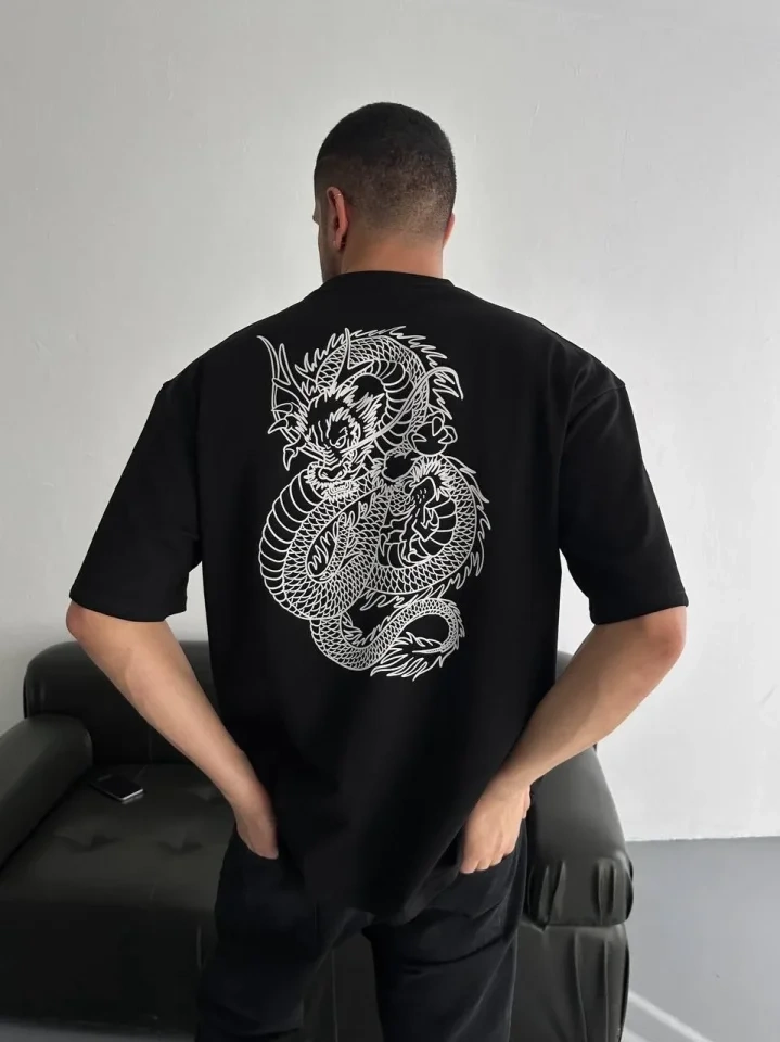 Minimal Dragon Oversize T-shirt – Siyah