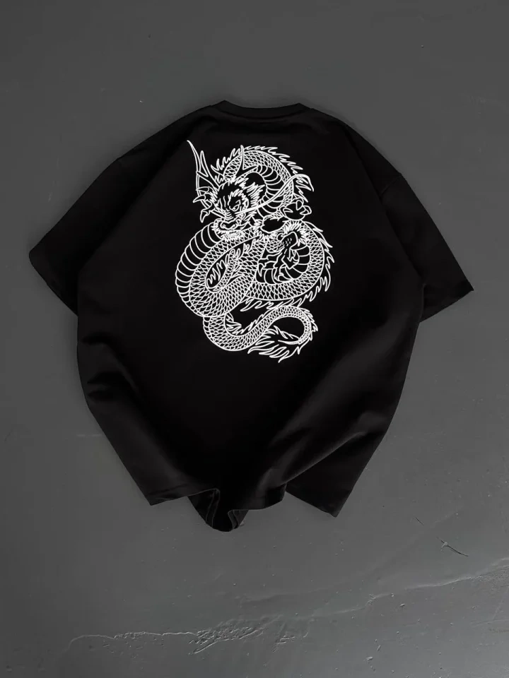 Minimal Dragon Oversize T-shirt – Siyah