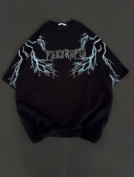 Fakemafia Şimşek Baskılı Oversize T-shirt