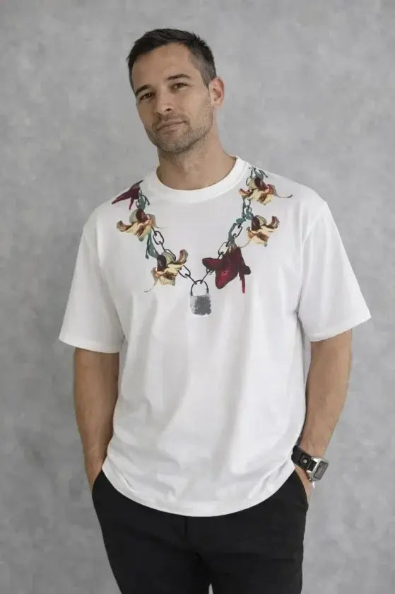 Zincir & Kilit Baskılı Oversize T-Shirt