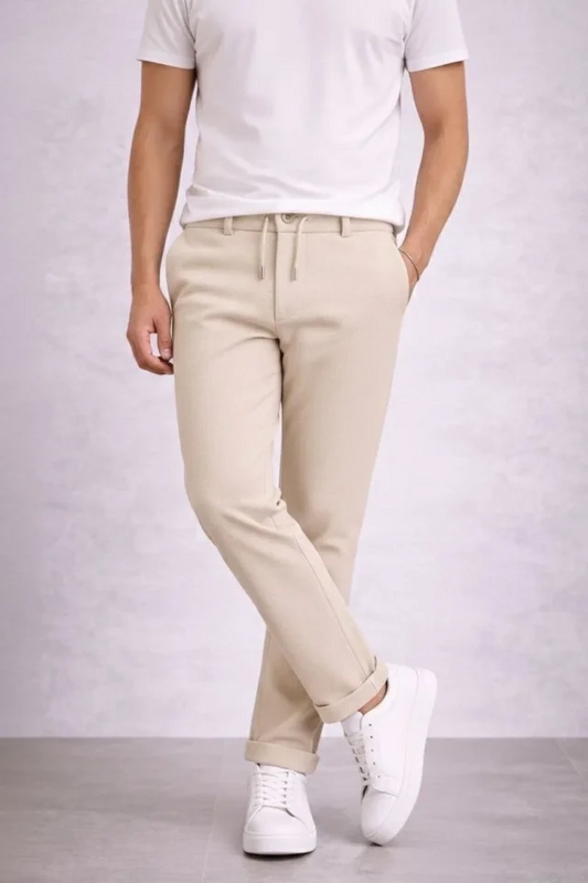 Modern Fit Duble Paça Bağcıklı Erkek Keten Jogger Pantolon