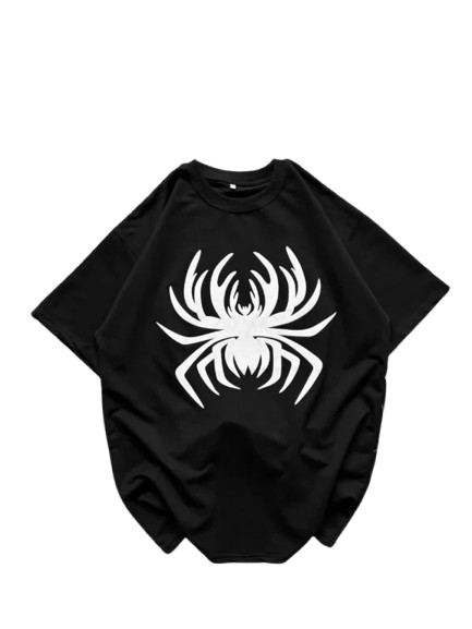 Siyah Örümcek Baskılı Oversize T-shirt