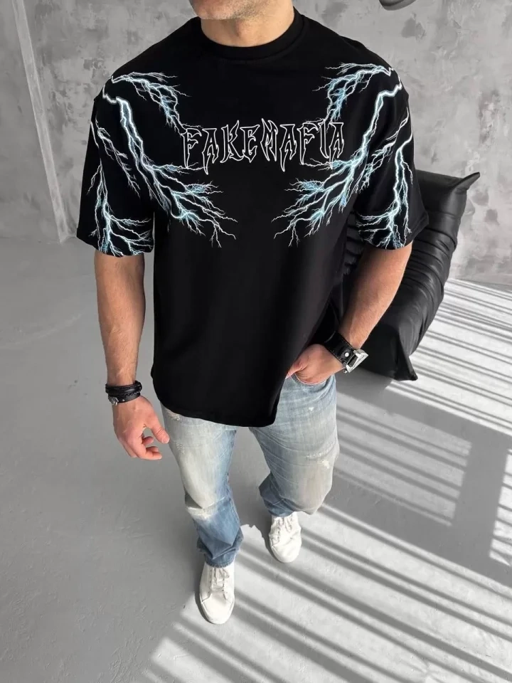 Fakemafia Şimşek Baskılı Oversize T-shirt